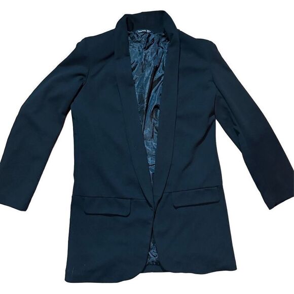 Boohoo black long line open front blazer sz 4 - Picture 6 of 7